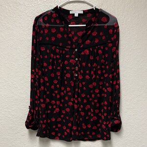 JUNIPER + LIME Black and Red Floral Blouse Size XL